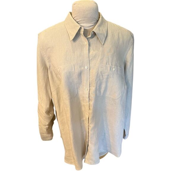 Lauren Ralph Lauren Women’s Linen Blouse Roll Tab Sleeves Plus Sz. 2X - Picture 1 of 14